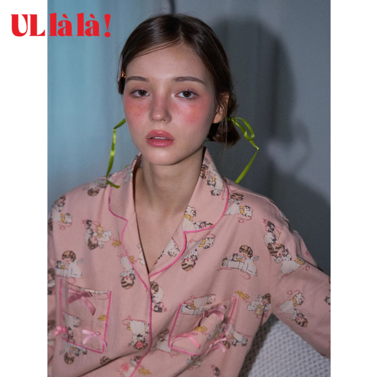Ullala韩国乌拉拉睡衣女纯棉长袖长裤家居服套装开衫甜美卡通印花