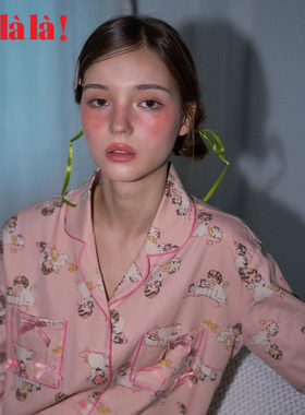 Ullala韩国乌拉拉睡衣女纯棉长袖长裤家居服套装开衫甜美卡通印花