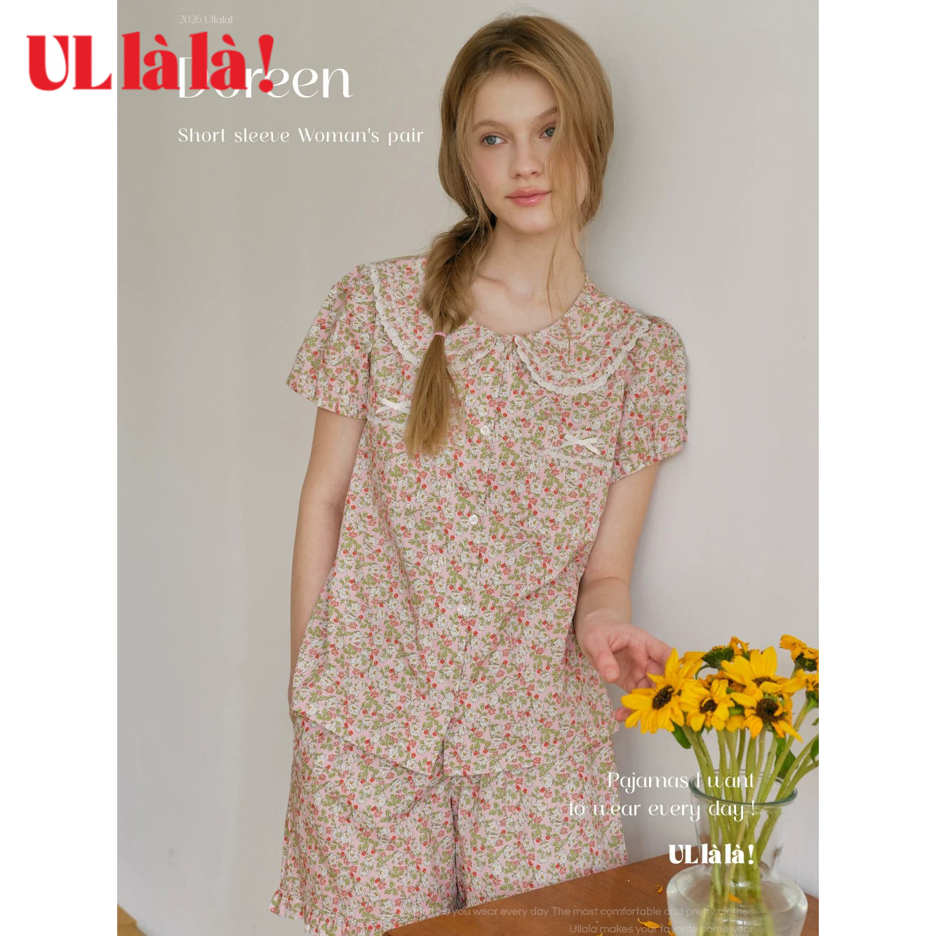 Ullala夏季纯棉娃娃领女睡衣套装