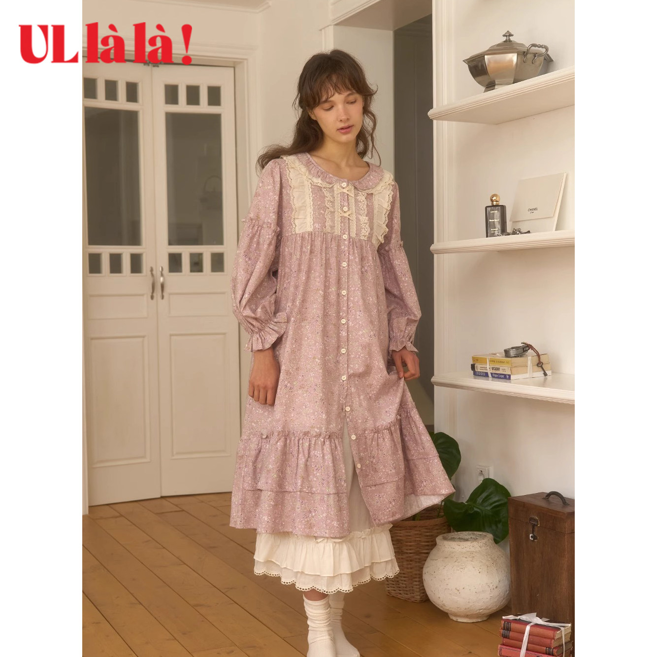 Ullala乌拉拉甜美娃娃领纯棉睡裙女长裙轻磨毛家居裙可外穿长裙秋,女士内衣/男士内衣/家居服,睡裙,淘宝优惠券,粉丝福利购,淘宝优惠卷