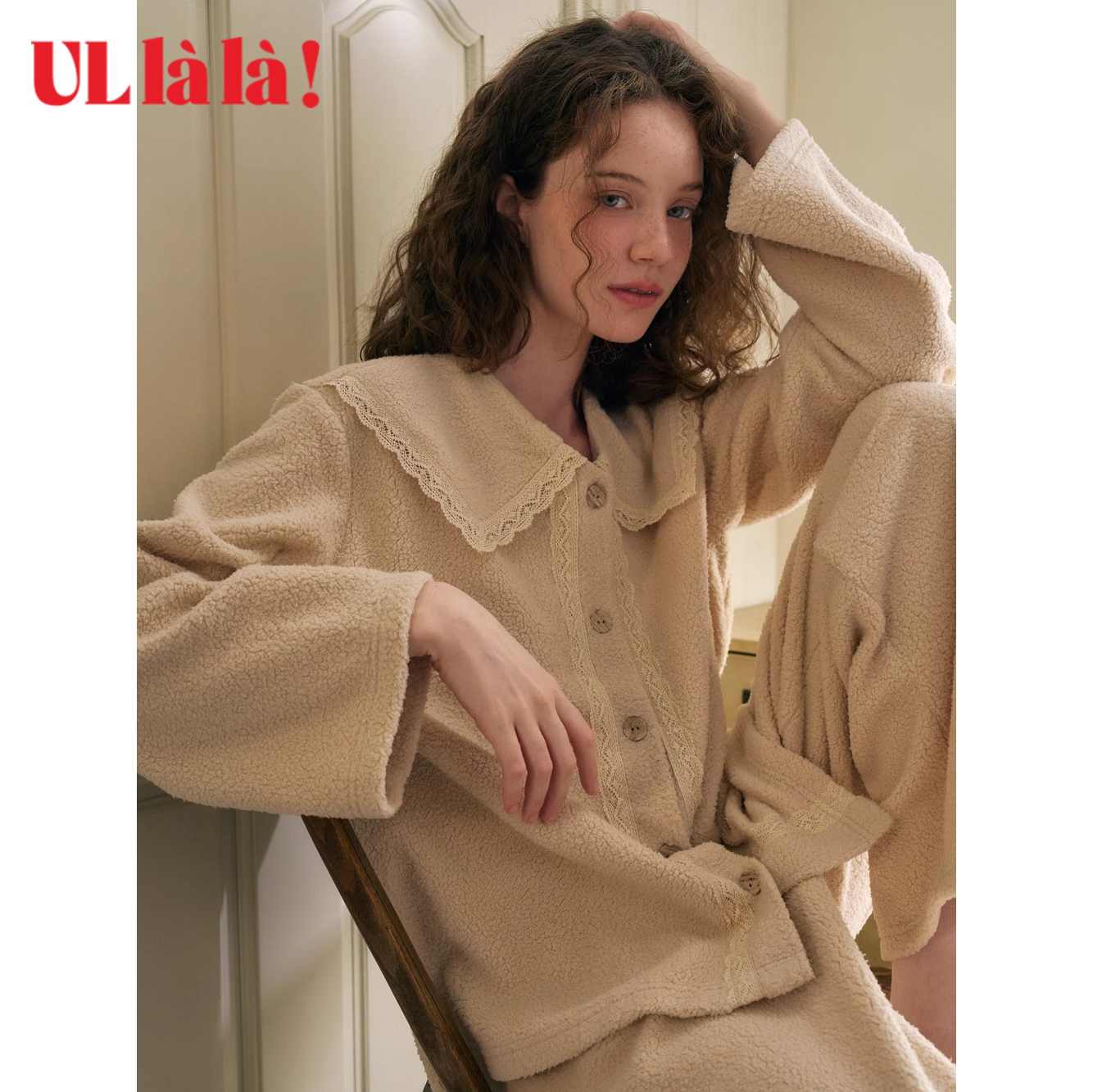 Ullala韩国乌拉拉进口分体睡衣女冬季珊瑚绒长袖长裤家居服厚套装