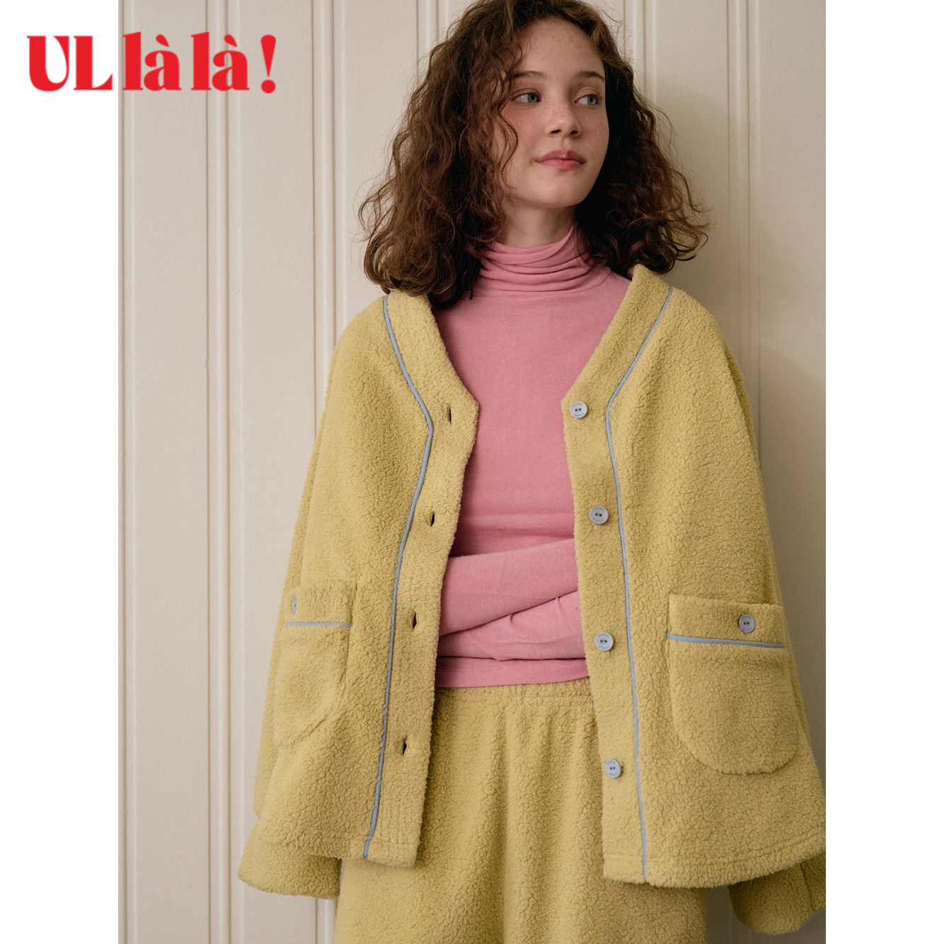 Ullala乌拉拉韩国进口睡衣女款秋冬保暖珊瑚绒家居服开衫分体套装