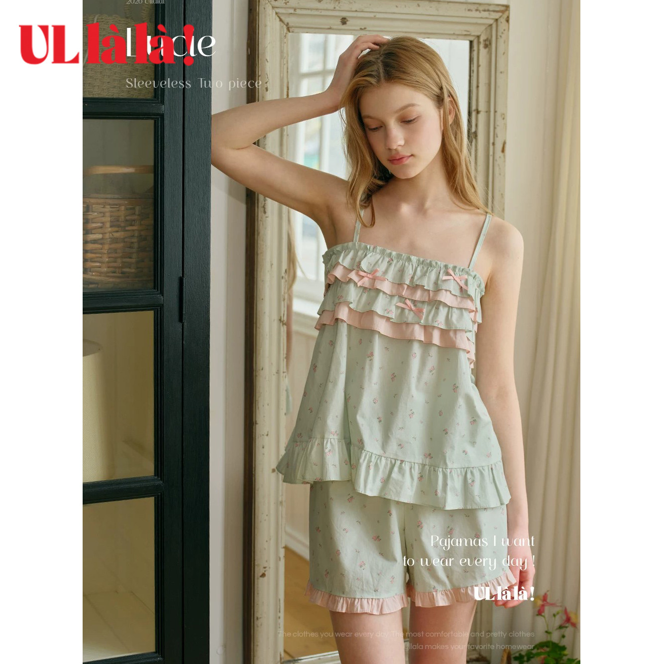 Ullala夏季纯棉蕾丝吊带短裤睡衣