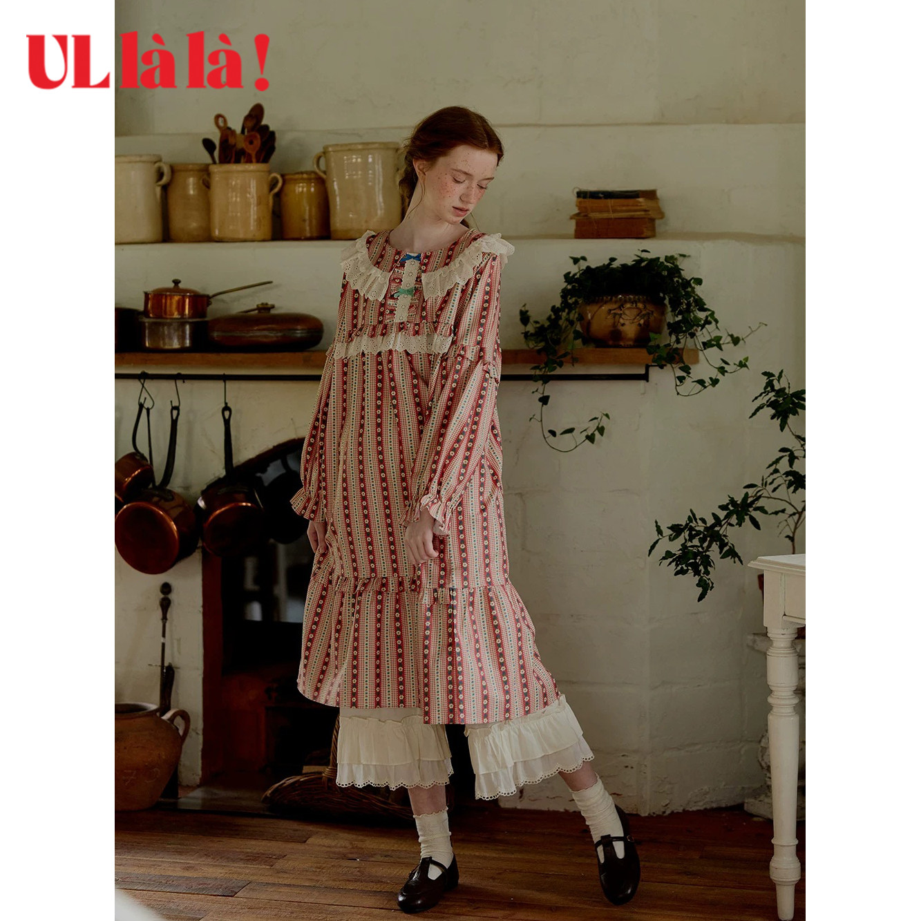 Ullala红发安妮法式复古纯棉睡裙女休闲公主风中长裙舒适家居服秋