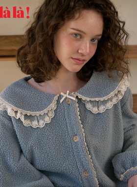 Ullala乌拉拉进口翻领珊瑚绒睡衣女秋冬加厚保暖家居服娃娃领套装