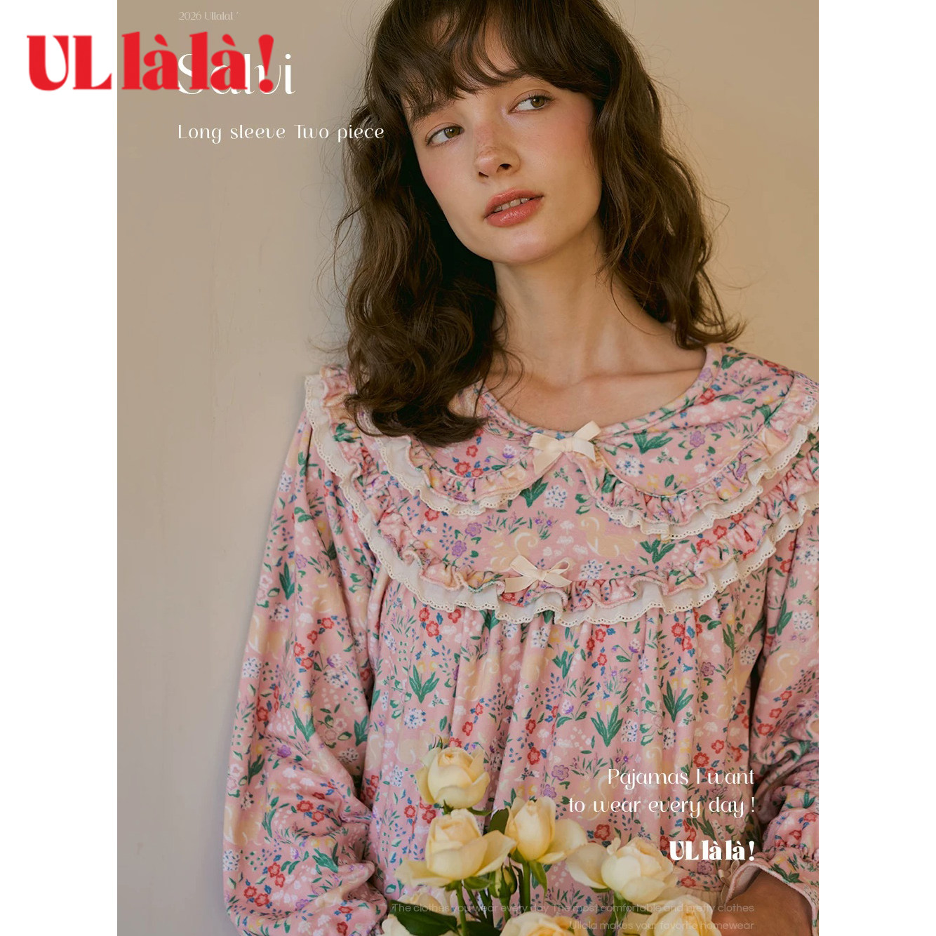 Ullala法兰绒娃娃领长袖睡衣套装图片