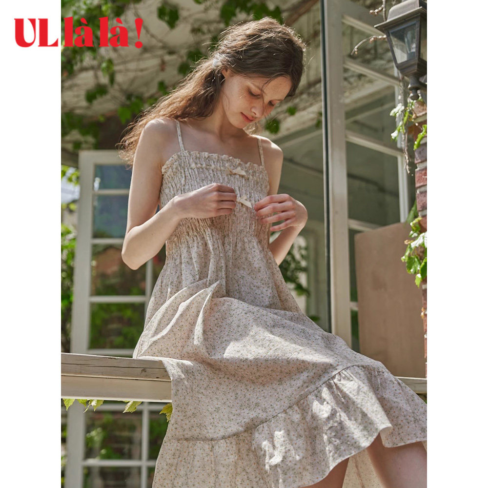 ullala韩国乌拉拉家居服睡裙长裙可外穿纯棉薄款吊带裙夏甜美女装