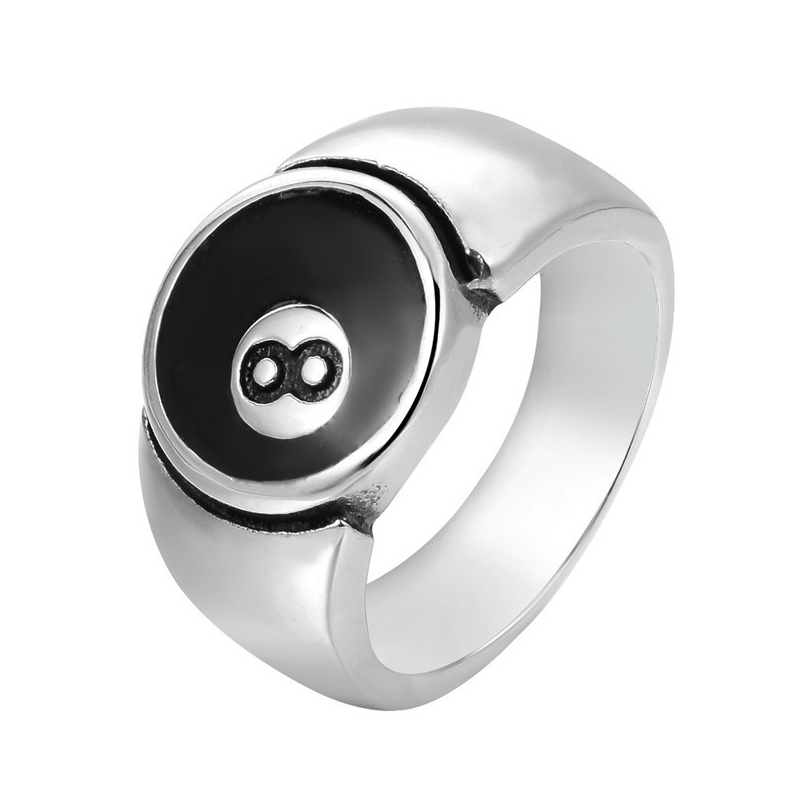 潮男女钛钢斯诺克黑8号台球戒指