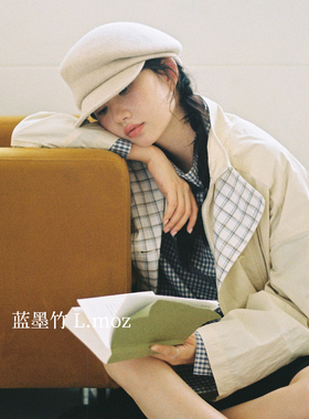 蓝墨竹L.MOZ八角贝雷帽日系简约新款羊毛优雅白色报童帽画家帽子