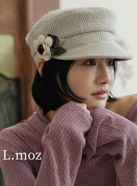 蓝墨竹LMO.Z八角贝雷帽女秋冬新款日系文艺小花显脸小报童画家帽