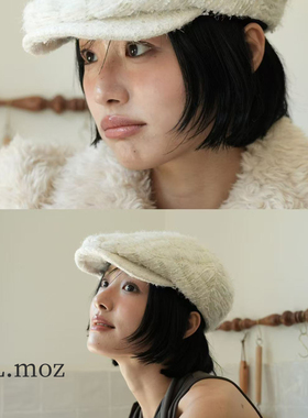 蓝墨竹LMO.Z日系复古前进帽女秋冬新款定制画家贝雷帽百搭显脸小