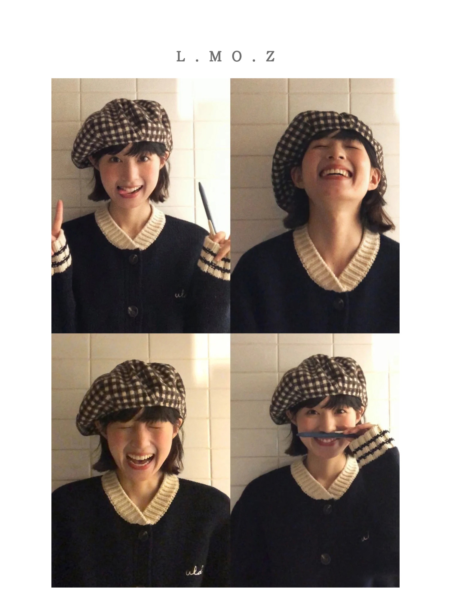 蓝墨竹定制大头围贝蕾帽女秋冬格纹画家帽英伦复古学院显脸小