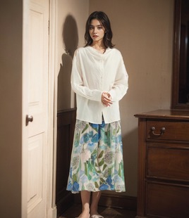 今年流行 唯美飘逸水彩夏花真丝双绉印花松紧伞裙特 2024ss夏新款