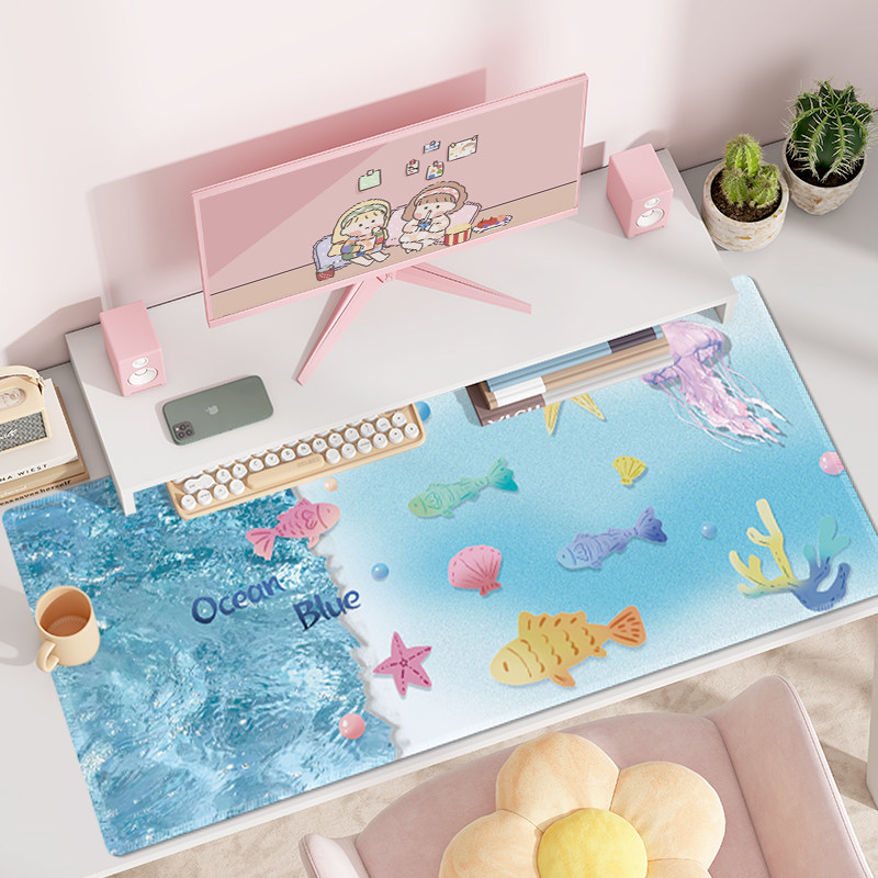 卡通小鱼鼠标垫创意ins风游戏桌垫女生桌垫男生高颜值加厚防滑垫,电脑硬件/显示器/电脑周边,鼠标垫/贴/腕垫,淘宝优惠券,粉丝福利购,淘宝优惠卷