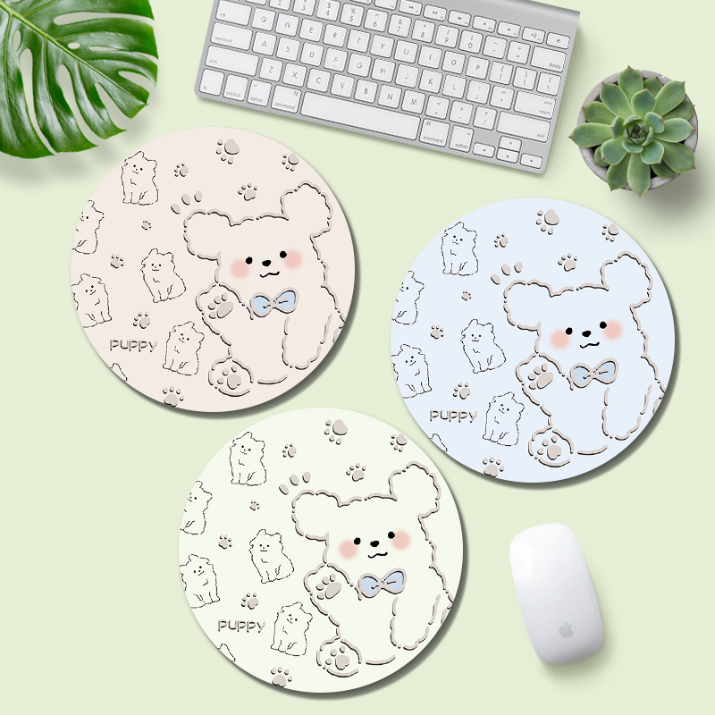 线条小狗鼠标垫ins风男女生写字台书桌软垫卡通笔记本圆形防滑垫