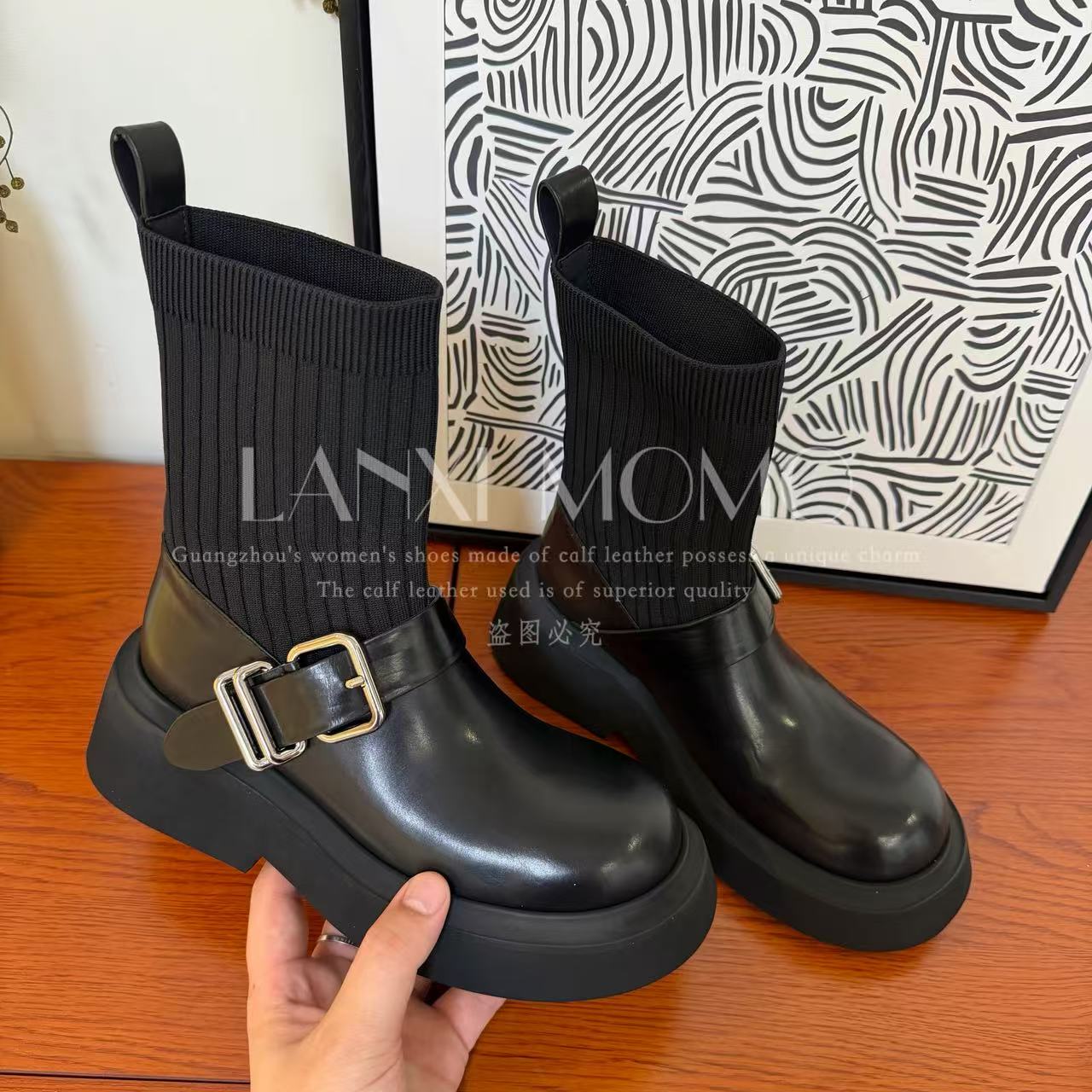 【LANXI  MOMO】时尚百搭圆头飞织英伦风秋季袜套靴25XZ664LX