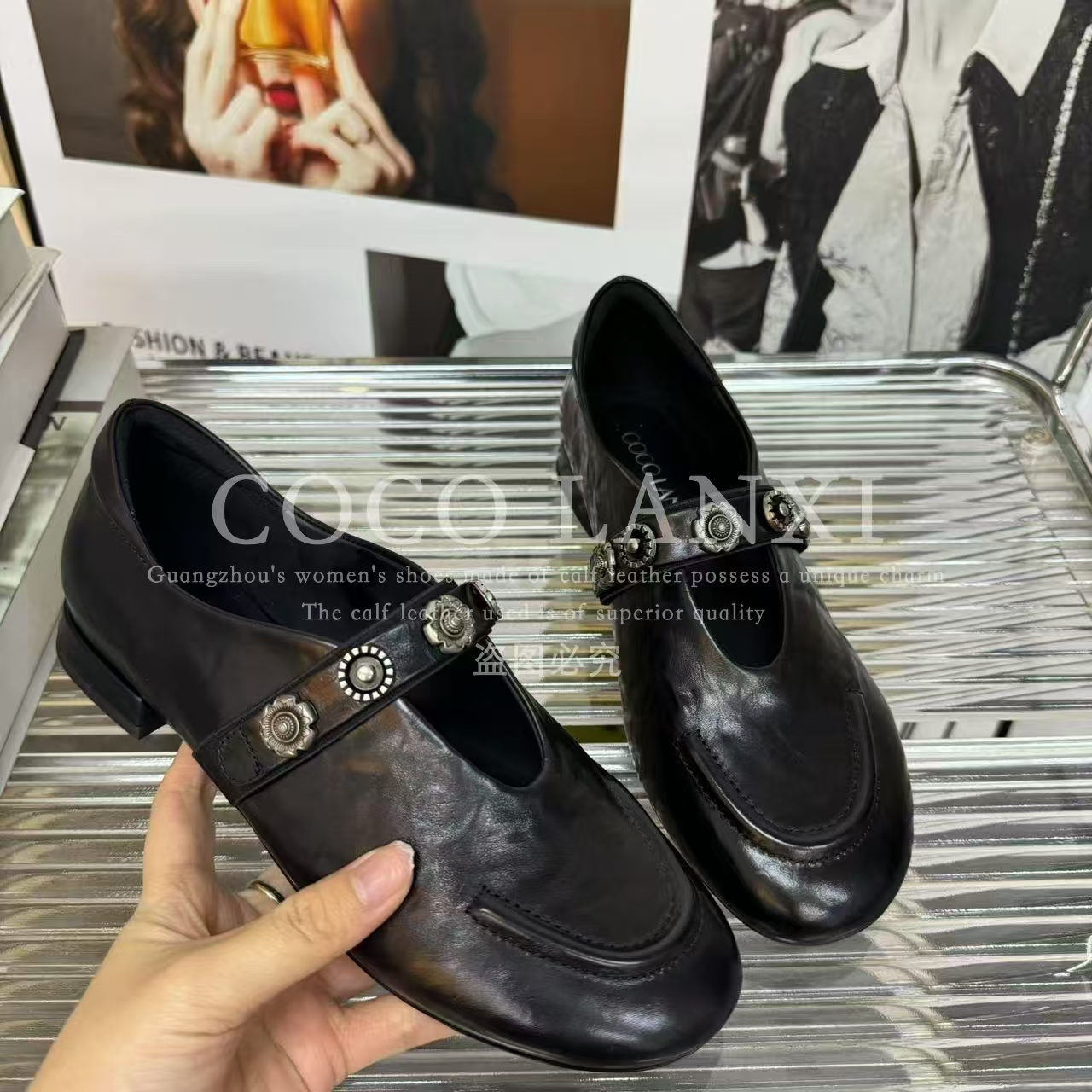 【COCO  LANXI】时尚休闲女士黑色玛丽珍英伦风平底单鞋25DX479LX