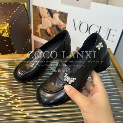 【COCO  LANXI】时尚休闲百搭复古粗跟软底英伦风小单鞋25DX524LX