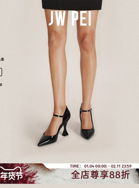 Jennie同款JW PEI尖头高跟鞋女细跟不累脚红黑白色玛丽珍单鞋婚鞋