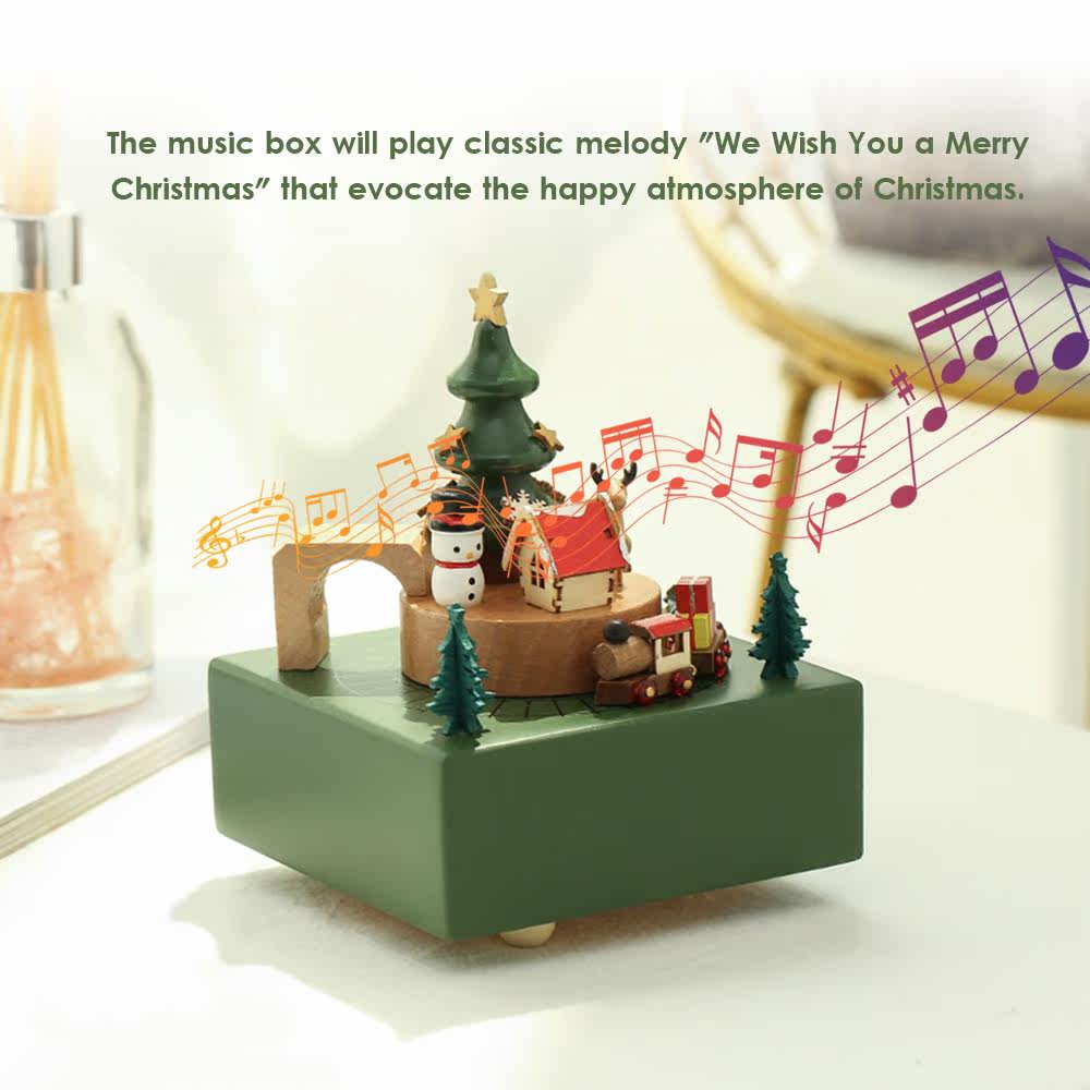 christmas train music box stem-winding musical box beech