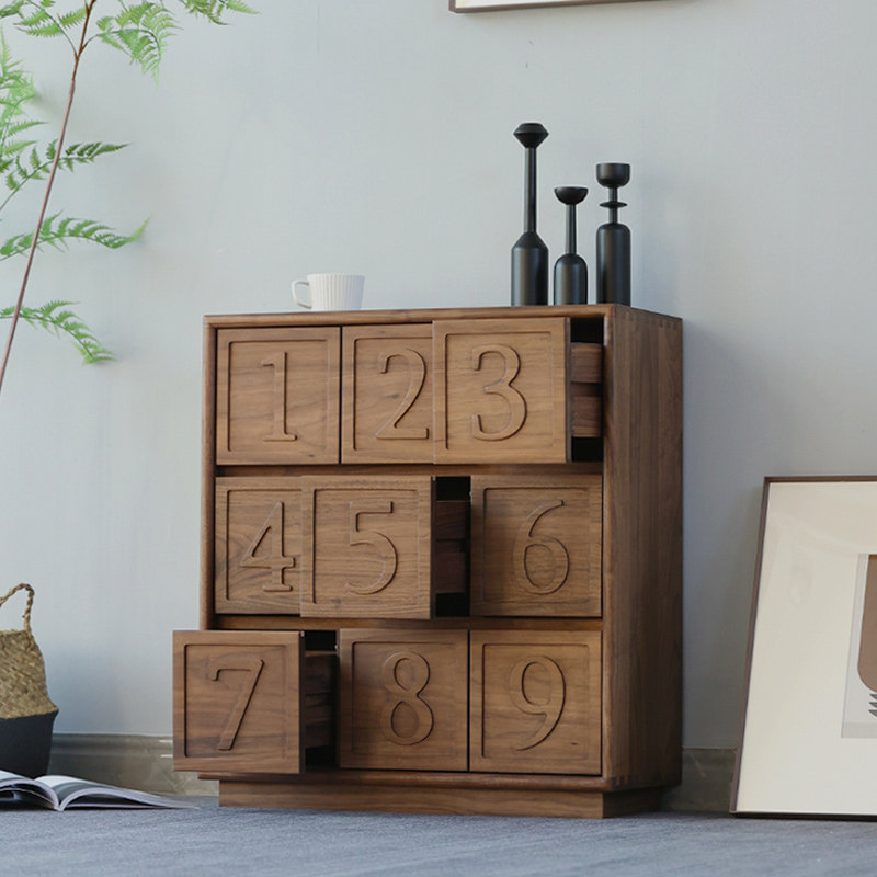 收纳抽屉柜小型实木柜子储物柜落地黑胡桃九斗柜轻奢多层客厅斗柜,住宅家具,斗柜,淘宝优惠券,粉丝福利购,淘宝优惠卷