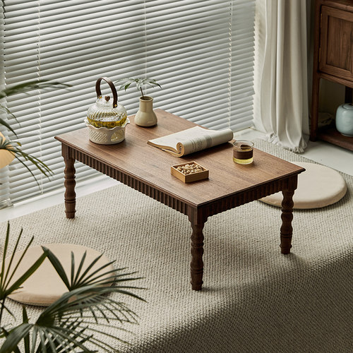黑胡桃木飘窗桌子小茶几榻榻米茶台桌日式轻奢小矮桌实木炕桌家用
