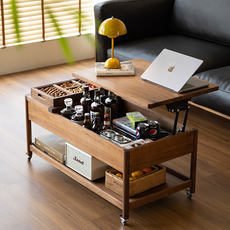 圣贝纳迪黑胡桃木升降茶几可移动