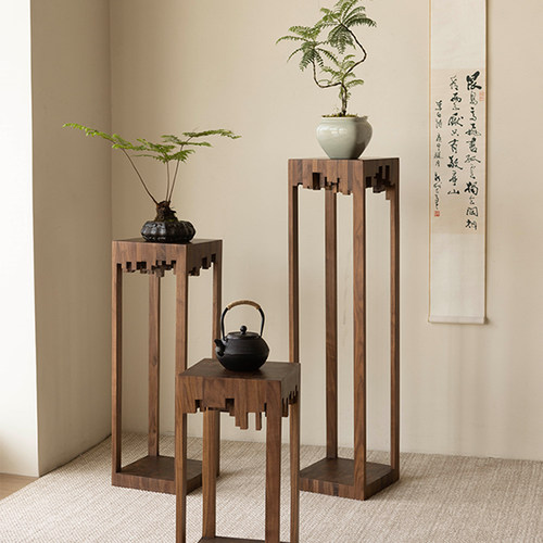 黑胡桃花架子客厅落地式花盆置物架阳台实木花架子室内摆件展示架