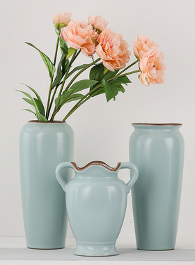 中式陶瓷客厅玄关博古架摆件水培插花轻奢古典汝窑花瓶仿古青瓷瓶