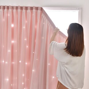 网红自粘免e打孔窗帘成品遮光布飘窗卧室魔术贴出租房窗帘