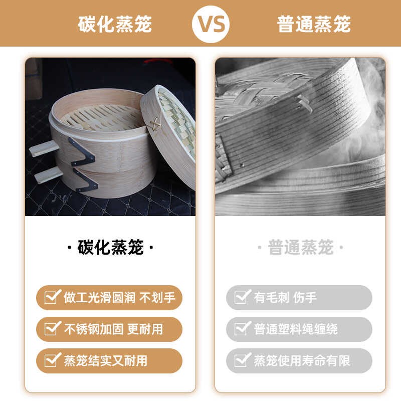竹编碳化蒸笼竹制小笼包饺子包子加深笼屉手工P蒸屉盖饭店商用家