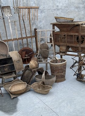 民俗老物件老旧h农具农耕工具老式推车风车木锨影视道具装饰摆件