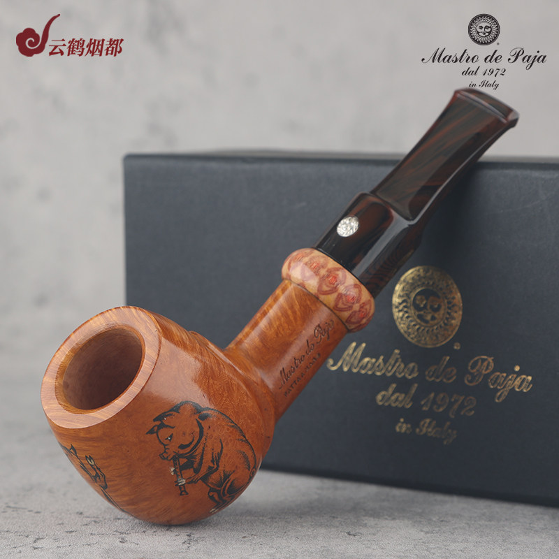 意大利Mastro de Paja马仕手工石楠木烟斗光面木环手绘猪16