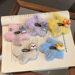 可爱动物城尼克朱迪毛绒五角星雪花发夹甜美少女风前额刘海侧边夹