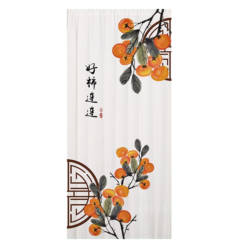 网红透光不透人门帘挂帘家用客厅卧室山水花鸟中国风纱帘定制图案