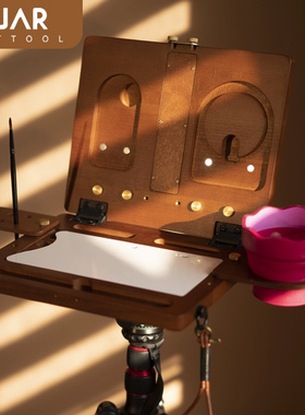 DJAR便携画盒写生画架 多功能水彩画盒收纳 樱桃木上色 户外写生 实木画盒 可折叠画架画箱画盒 插笔调色洗笔