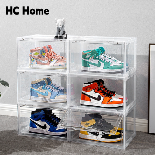 亚克力透明鞋盒收纳盒子磁吸侧开