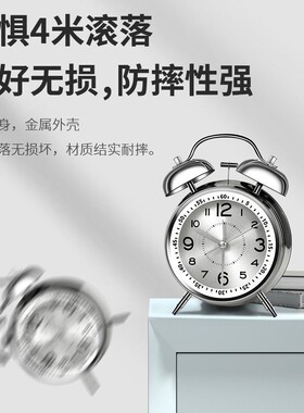 学生闹钟超大声可充电金属打铃静音夜光起床叫醒神器初中生闹铃