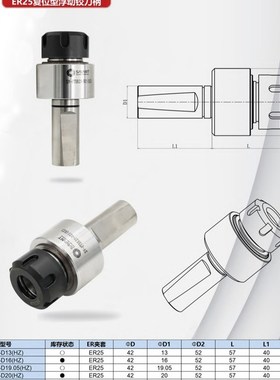 ER25复位型浮动铰刀柄自动回中心ER25-D20 SV-FTER25-D20(HZ)