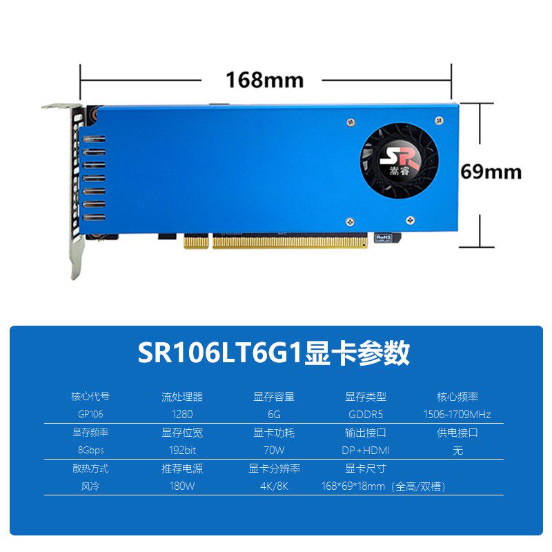 单槽刀卡gtx10606G服务器工控机GTX1650OPS一体机迷你机半高显卡