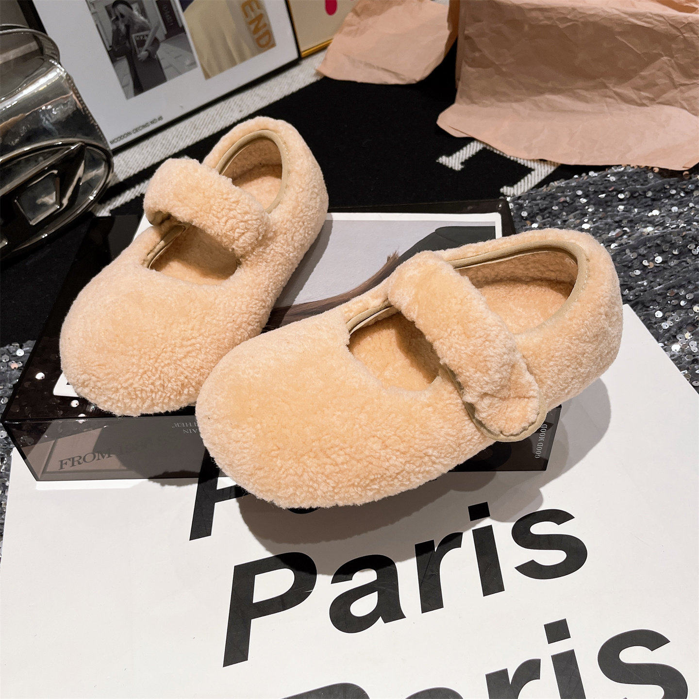 欧货羊羔毛毛鞋加绒一字玛丽珍棉瓢鞋平底鞋豆豆鞋面包鞋浅口女鞋,女鞋,玛丽珍鞋,淘宝优惠券,粉丝福利购,淘宝优惠卷