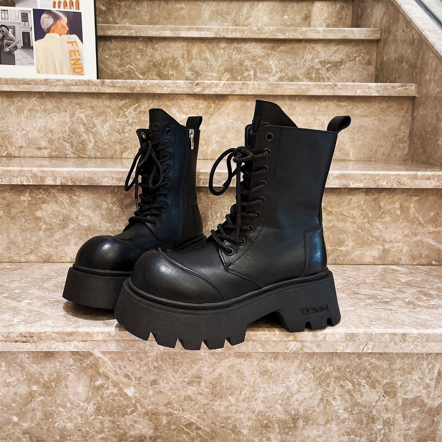 欧洲站牛皮真皮马丁靴女大头系带机车靴短靴厚底松糕切尔西靴女鞋,女鞋,马丁靴,淘宝优惠券,粉丝福利购,淘宝优惠卷