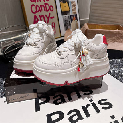 真皮版~韩版擦色配件厚底松糕小个子7cm小白鞋休闲鞋爆款拼色女鞋