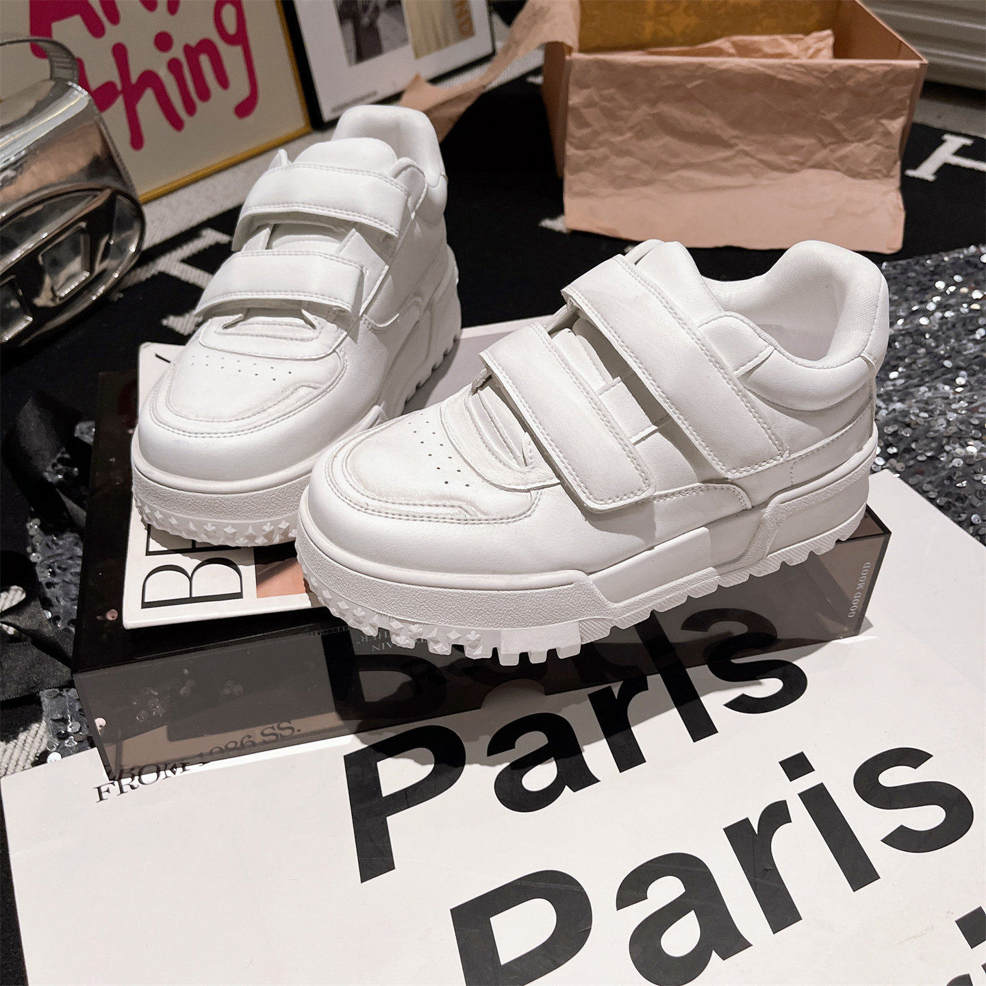 真皮版~欧货大头魔术贴厚底松糕擦色小脏鞋脏脏小白鞋面包鞋女鞋,女鞋,时尚休闲鞋,淘宝优惠券,粉丝福利购,淘宝优惠卷