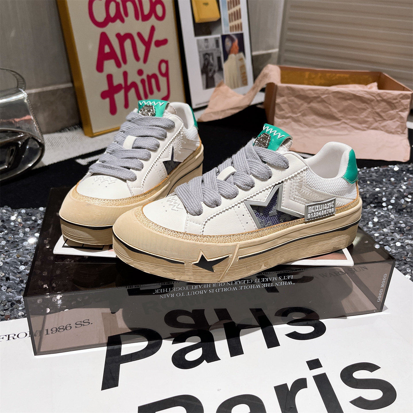 真皮版~欧货擦色系带星星绿色小白鞋平底鞋休闲鞋板鞋小脏鞋女鞋,女鞋,时尚休闲鞋,淘宝优惠券,粉丝福利购,淘宝优惠卷