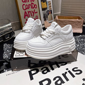 真皮版 学院风女鞋 欧洲站升级拉链底系带厚底松糕6cm小白鞋 休闲鞋