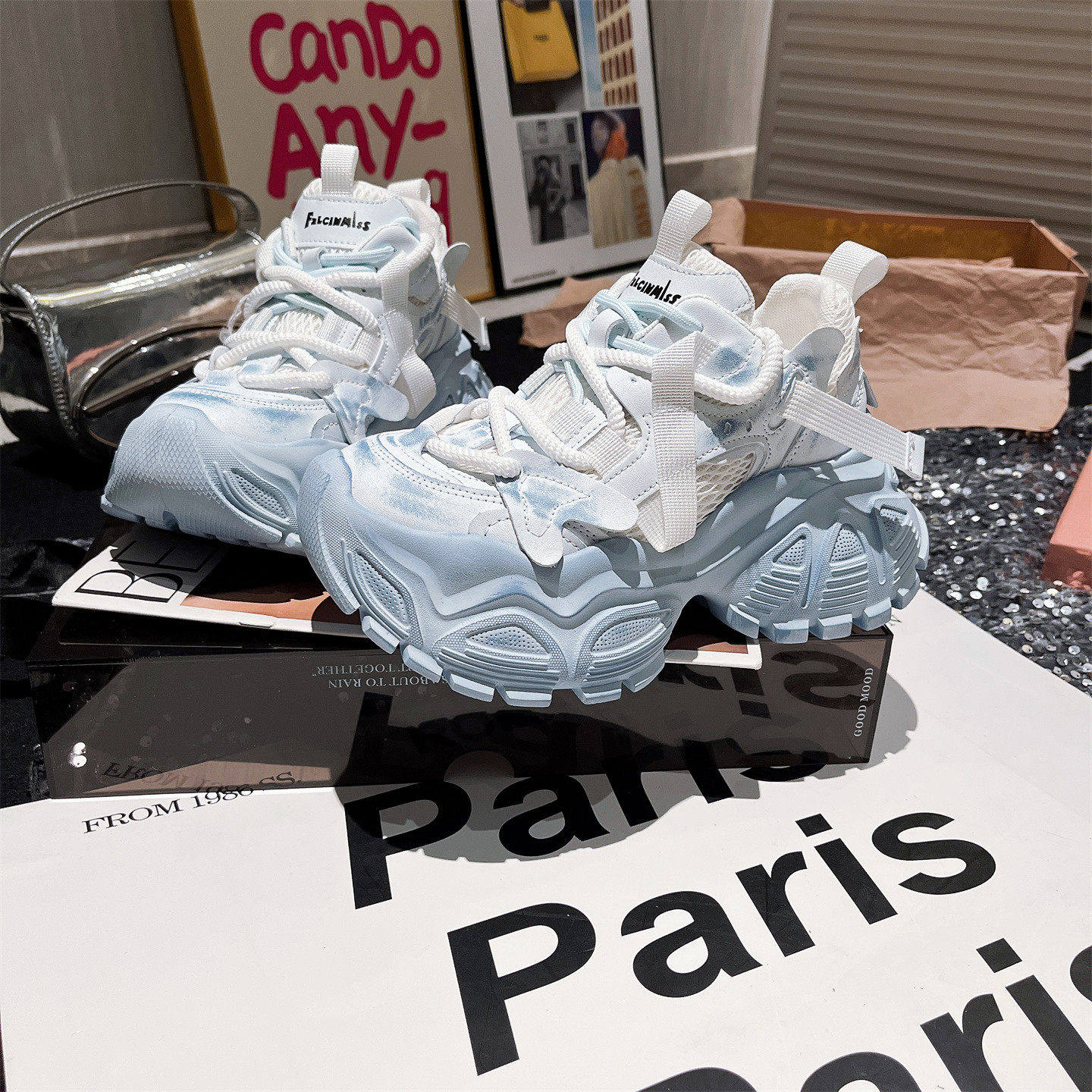 真皮版~欧洲站擦色系带涂鸦系带厚底松糕小个子老爹鞋运动鞋女鞋,女鞋,老爹鞋,淘宝优惠券,粉丝福利购,淘宝优惠卷