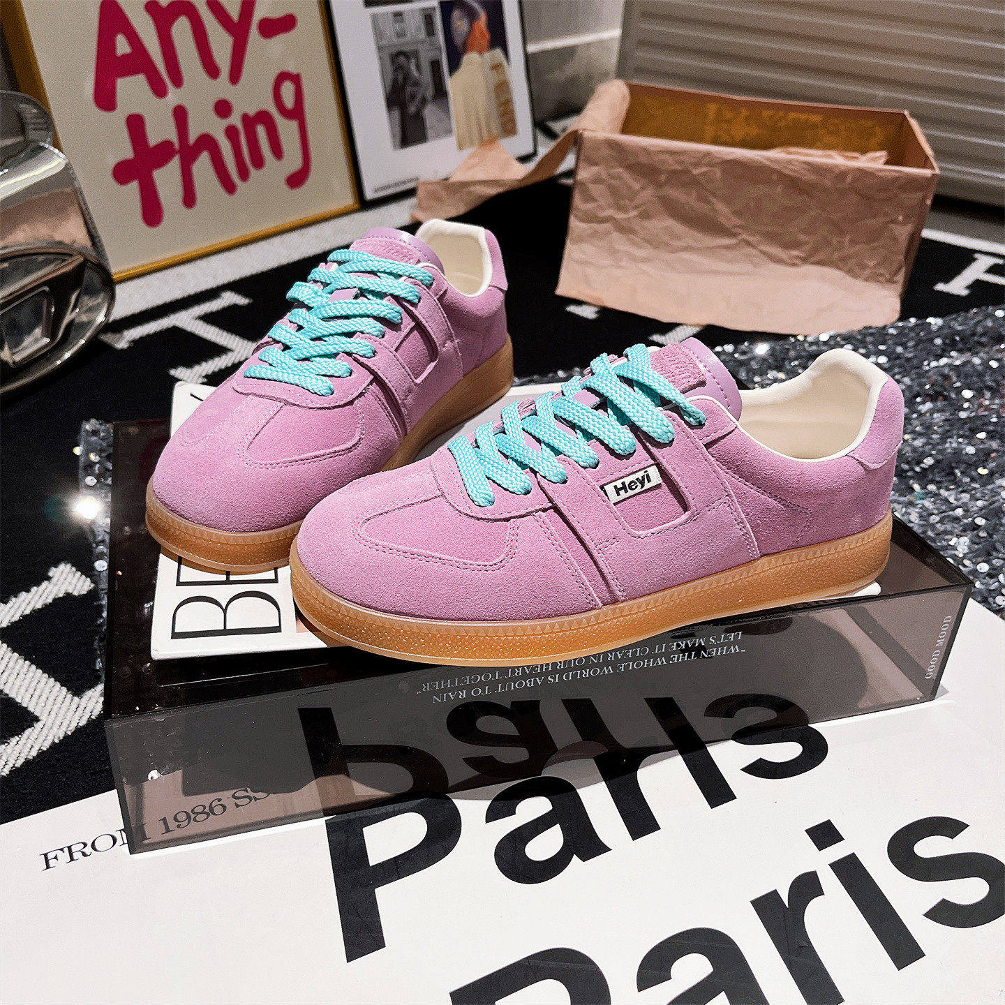 真皮版~韩版磨砂皮拼色休闲鞋板鞋德训鞋平底鞋运动鞋紫色女鞋潮,女鞋,德训鞋,淘宝优惠券,粉丝福利购,淘宝优惠卷