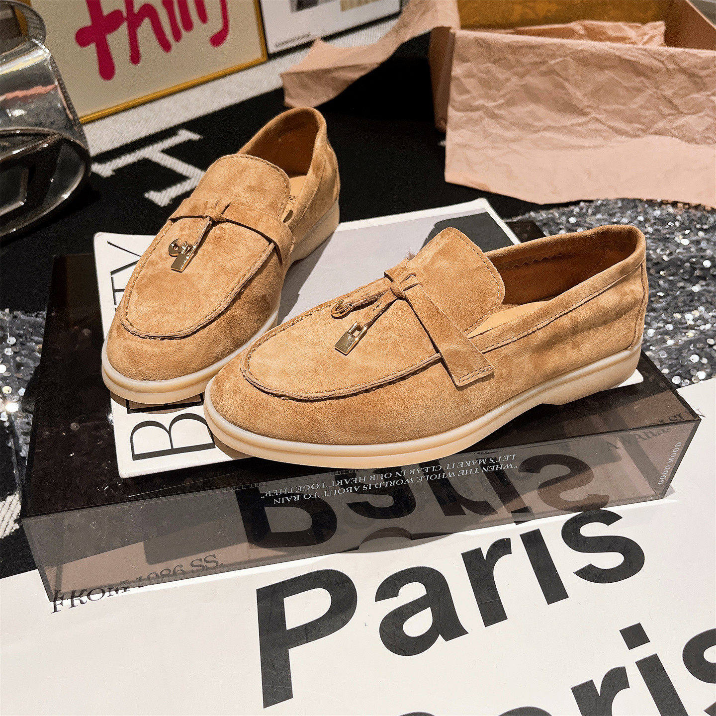 真皮版~欧洲站老钱风金属扣乐福鞋一脚蹬豆豆鞋翻毛皮平底鞋女鞋,女鞋,乐福鞋（豆豆鞋）,淘宝优惠券,粉丝福利购,淘宝优惠卷