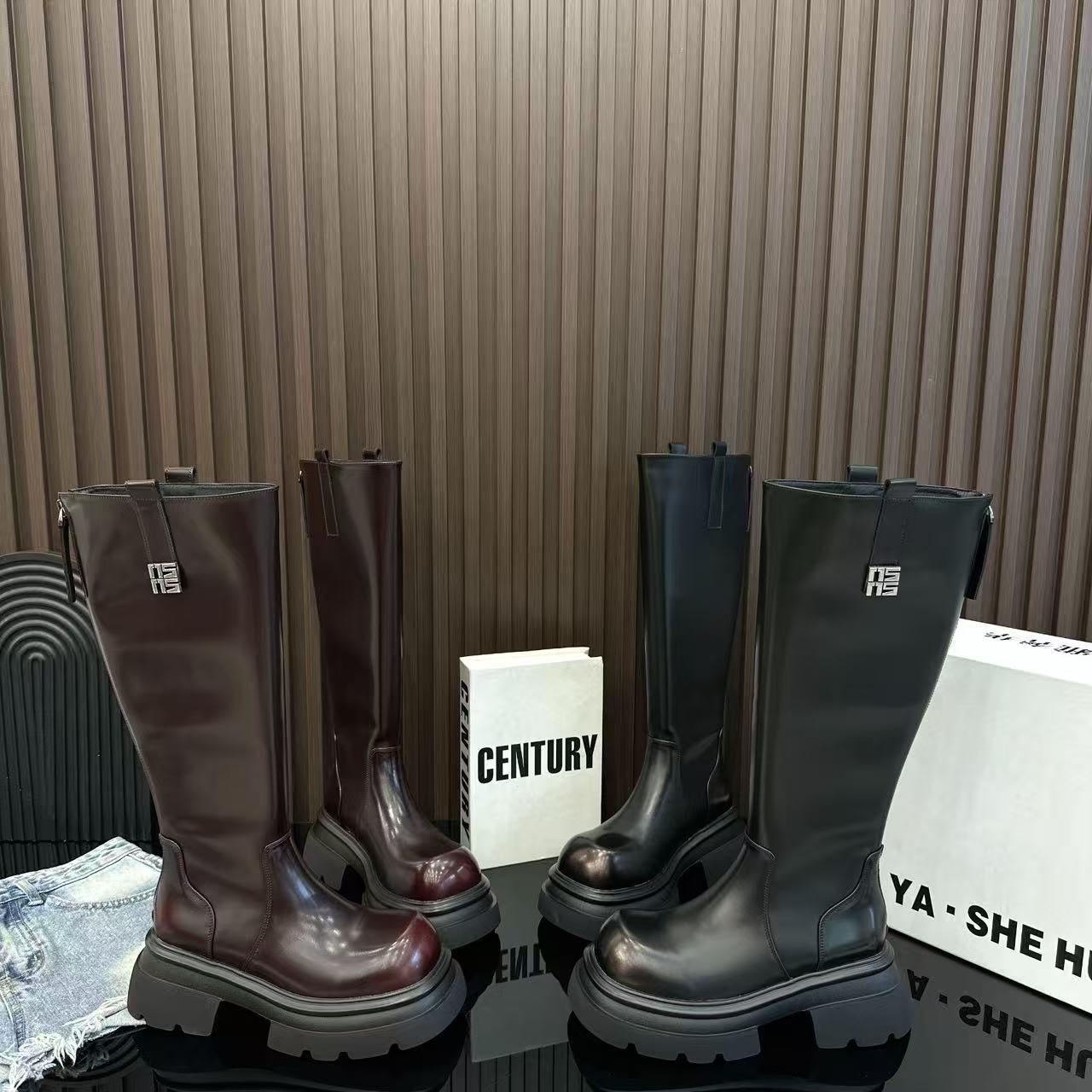 冬季真皮骑士靴百搭增高马丁靴